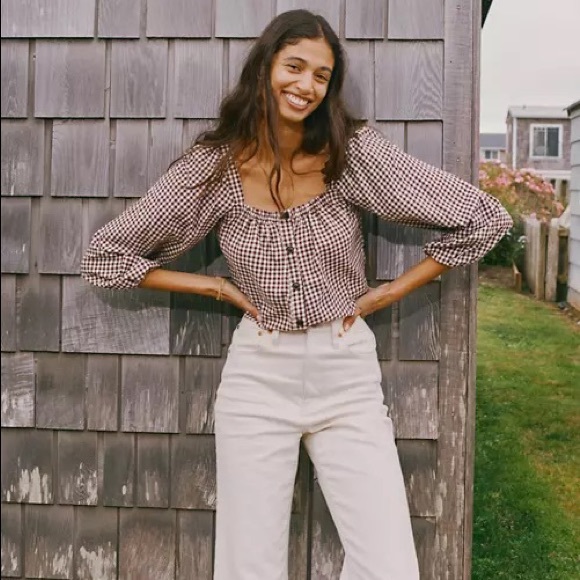 Madewell Tops - 🆕 Madewell Puff-Sleeve Button-Front Crop Top in Plaid
